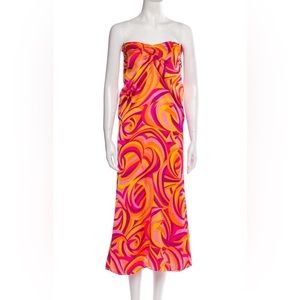 House Of Harlow 1960 Strapless Midi‎ Maxi Dress Orange Pink Psychedelic Small